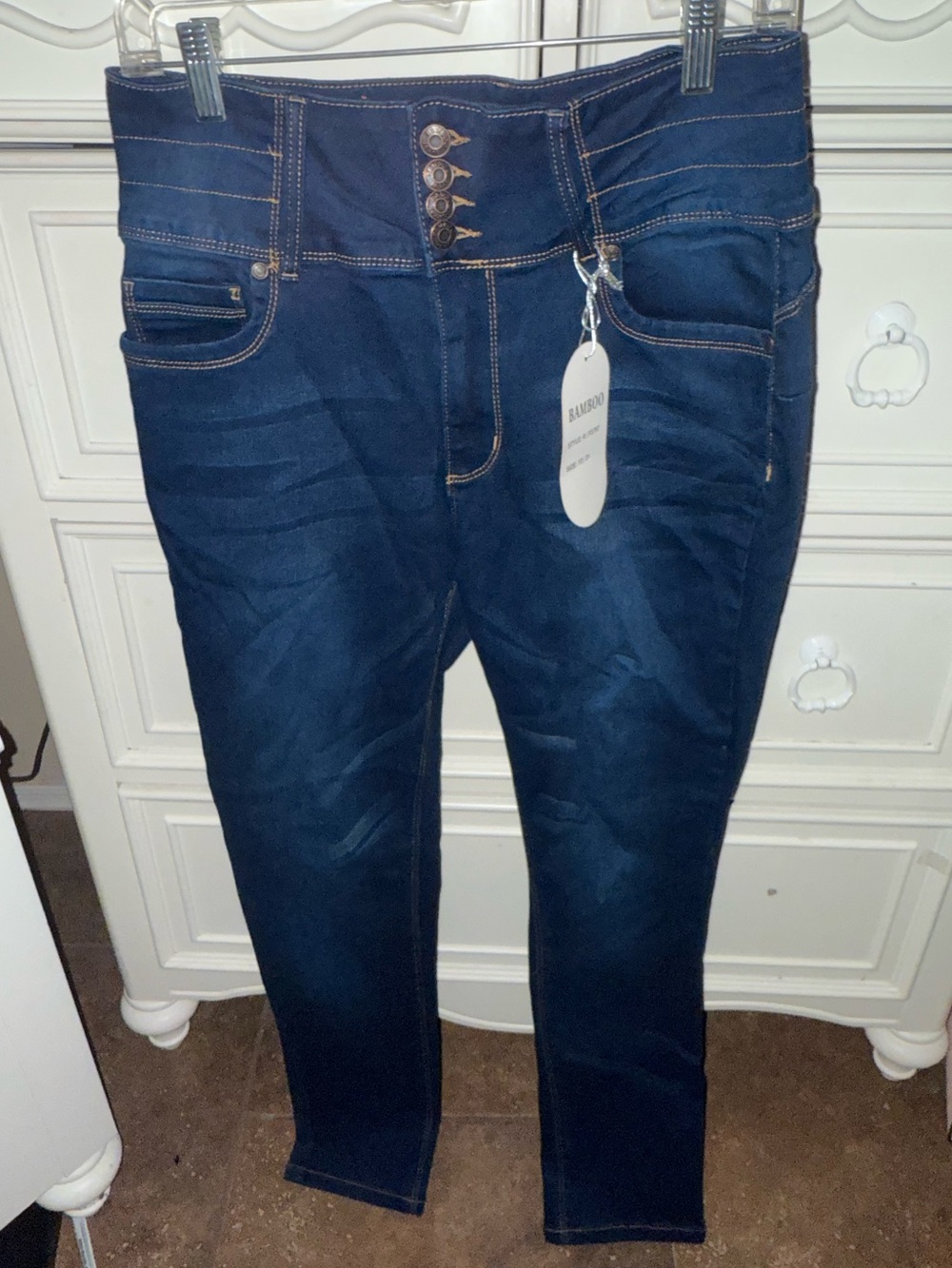 Women's High-Waist Dark Blue Skinny Jeans